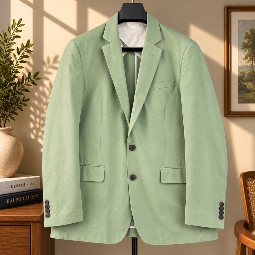 Reiss Pinot B Blazer Mens 42 Sage Green Cotton Sport Coat Made Portugal